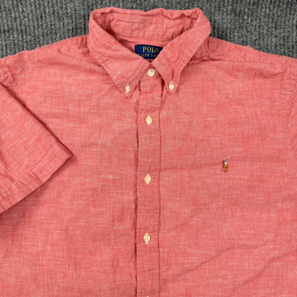 Polo Ralph Lauren Button Down Men XL Red Short Sleeve Classic Fit Cotton
